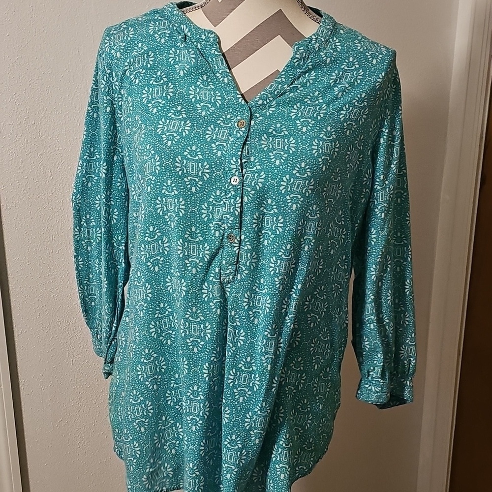 Grand & Greene Turquoise Patterned Casual Shirt Size Large